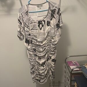 Newspaper Print Ruched Dress